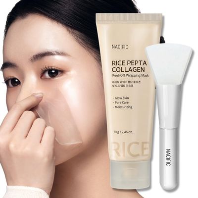 NACIFIC Rice Pepta Collagen Peel-Off Wrapping Mask 2.46oz 70g - Overnight Facial Mask Pack, Hydrating, Firming &amp; Elasticity, Pore Minimizing, Lifting, Glowy Glass Skin, Korean Skincare with Peptide