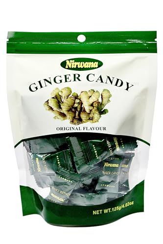 Nirwana Ginger Candy - Individually Wrapped for Nausea Relief, Freshness &amp; Motion Sickness Support - Bulk Candy for Travel, Pregnancy, and Everyday Enjoyment 125G/4.02 oz Original Flavour (1pack)
