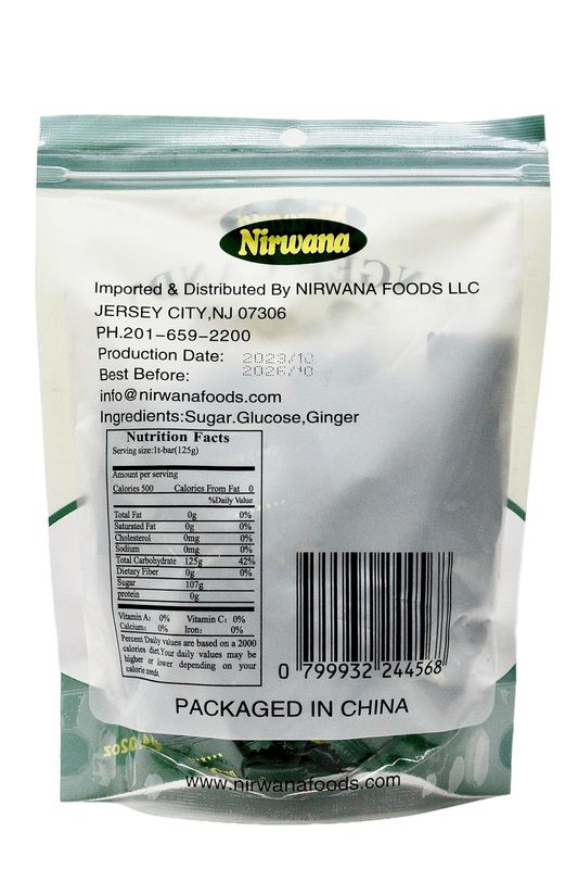 Nirwana Ginger Candy - Individually Wrapped for Nausea Relief, Freshness &amp; Motion Sickness Support - Bulk Candy for Travel, Pregnancy, and Everyday Enjoyment 125G/4.02 oz Original Flavour (1pack)