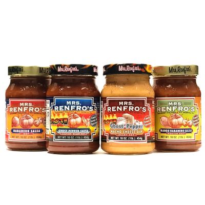 Mrs Renfro&#39;s Salsa Combo Pack (Ghost Pepper, Ghost Nacho Cheese, Mango Habanero, Habanero) Pack of 4