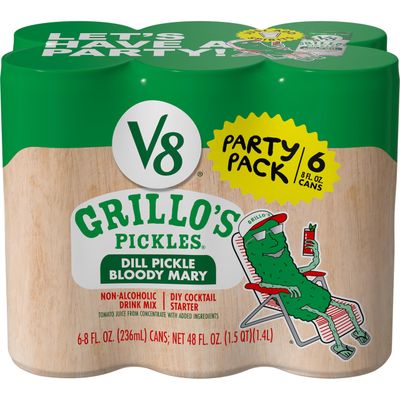 V8 Grillo&#39;s Pickles Dill Pickle Bloody Mary Mix, 8 fl oz Can (6 Pack)