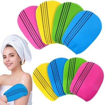Tatuo 8 Pcs Korean Exfoliating Mitt Korean Scrub Mitt Asian Exfoliating Gloves 5.12 x 6.69 Inches Colorful Body Scrub Washcloth For Smooth Cleaning Skin, Reducing Dirt And Grease