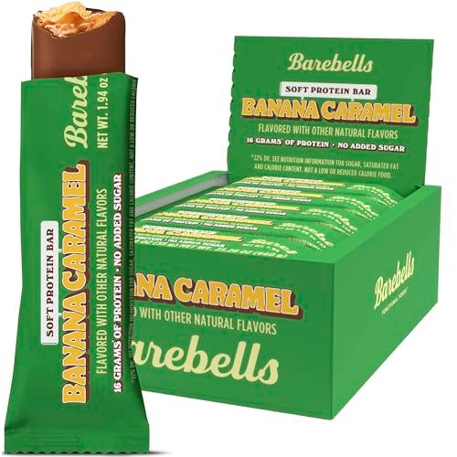 Barebells Protein Bars - 12 Count, 1.9oz Bars -Snacks with High Protein - Chocolate Protein Bars - Perfect on The Go Protein Snack &amp; Breakfast Bars (Soft Bars - Banana Caramel, 12 Count (Pack of 1))