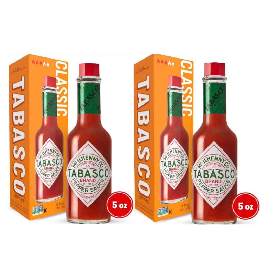 2 Pack Tabasco Hot Sauce - 5 oz Tobasco, Original Hot Sauce, Red Pepper Tabasco Sauce - Tabasco Family Reserve by Little Squirt