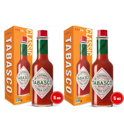 2 Pack Tabasco Hot Sauce - 5 oz Tobasco, Original Hot Sauce, Red Pepper Tabasco Sauce - Tabasco Family Reserve by Little Squirt