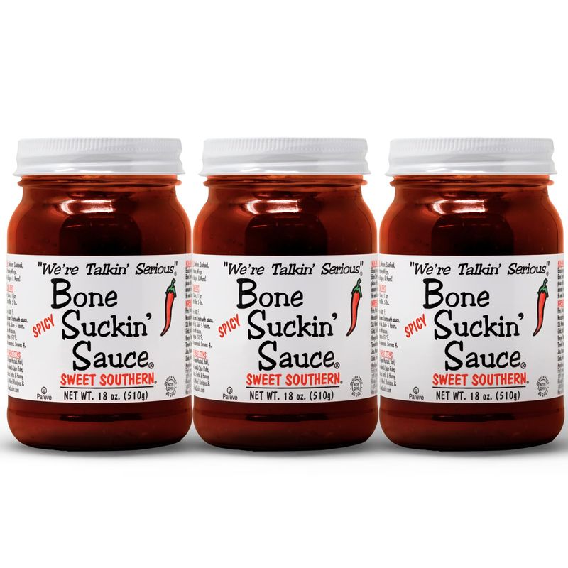 Bone Suckin&#39; Sauce Sweet Southern Spicy BBQ Sauce, Gluten-Free, Non-GMO, Kosher, Perfect For Ribs, Chicken, Beef, Spicy Barbecue Sauce Sweetened with Cane Sugar &amp; Molasses
