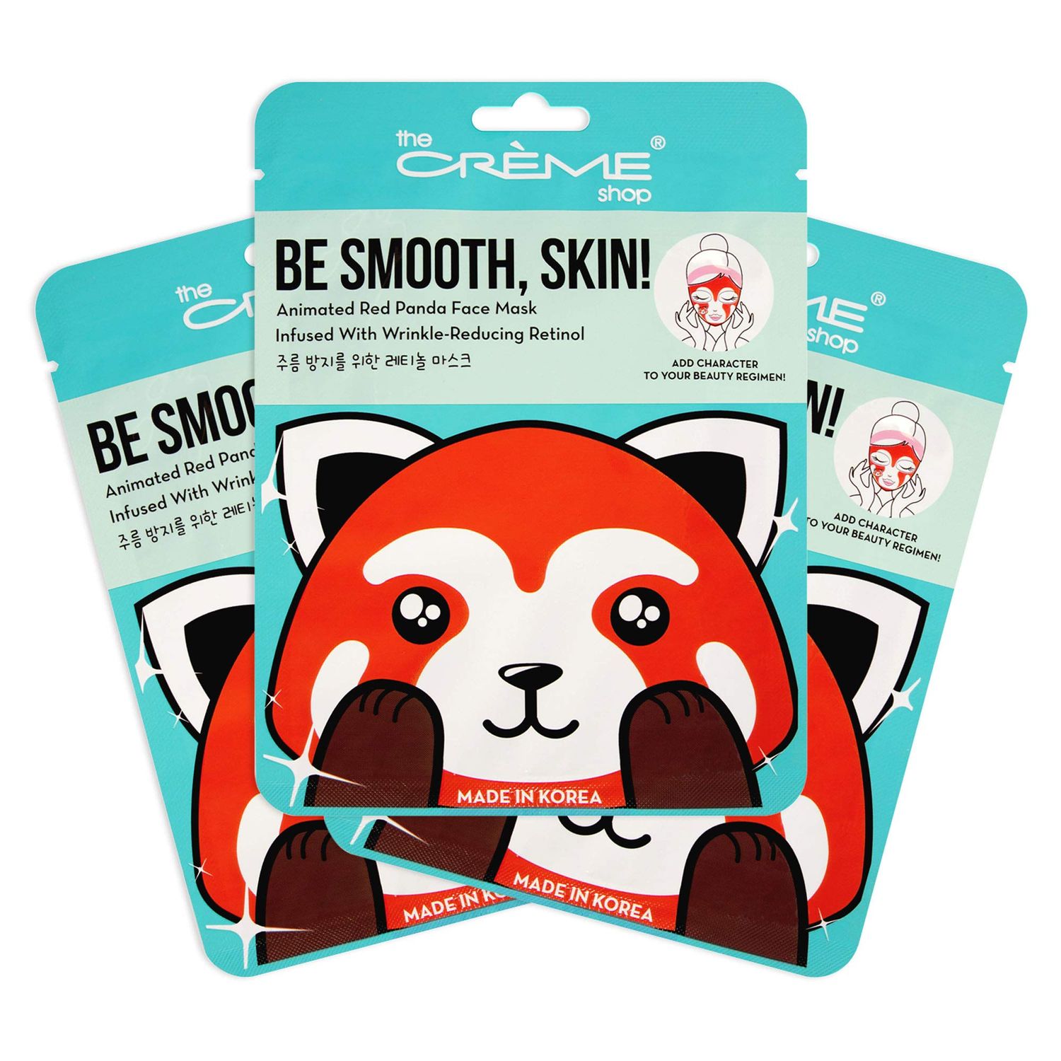 The Crme Shop Be Smooth, Skin! Animated Red Panda Face Mask, Retinol Facial Mask, K Beauty Sheet Mask - 3 Pack
