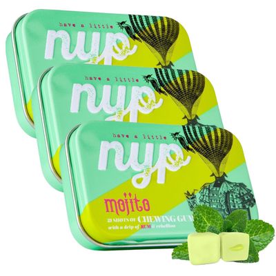 NYP Sugar Free Mojito Lime Chewing Gum, Aspartame Free &amp; Alcohol Free Cocktail Filled Rum Gum Tin, Vegan, 63 Pieces (3 Tins)
