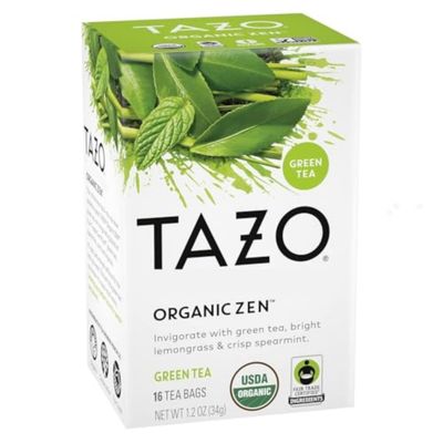 TAZO Organic Zen Green Tea, Caffeinated Tea with Refreshing Lemongrass &amp; Spearmint, 16 Total Bags