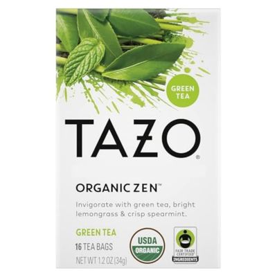 TAZO Organic Zen Green Tea, Caffeinated Tea with Refreshing Lemongrass &amp; Spearmint, 16 Total Bags