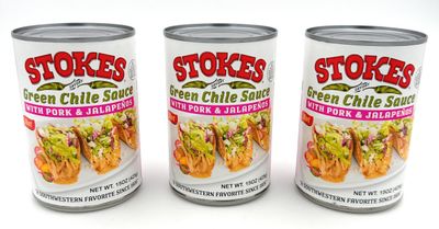 Stokes Green Chile Sauce with Pork and Jalapenos Pack of 3
