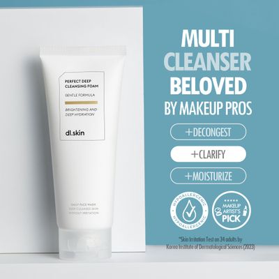 DL SKIN Perfect Deep Gentle Face Wash Cleansing Foam w/ 6 Types of Hyaluronic Acid &amp; Plant-Derived Surfactants Moisturizing Foaming Facial Cleanser Face Wash for Deep Radiance Hydration (5.07 fl oz)