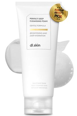 DL SKIN Perfect Deep Gentle Face Wash Cleansing Foam w/ 6 Types of Hyaluronic Acid &amp; Plant-Derived Surfactants Moisturizing Foaming Facial Cleanser Face Wash for Deep Radiance Hydration (5.07 fl oz)
