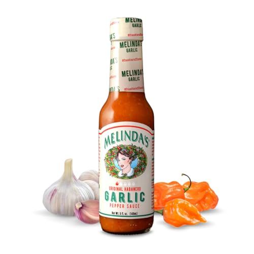 Melindas Garlic Habanero Hot Sauce - Gourmet Garlic Hot Sauce - Spicy Garlic Sauce Made with Habanero Peppers, Garlic, Carrots, &amp; Onion - Keto, Kosher, Vegan, Gluten Free Hot Sauce - 5oz, 1 Pack