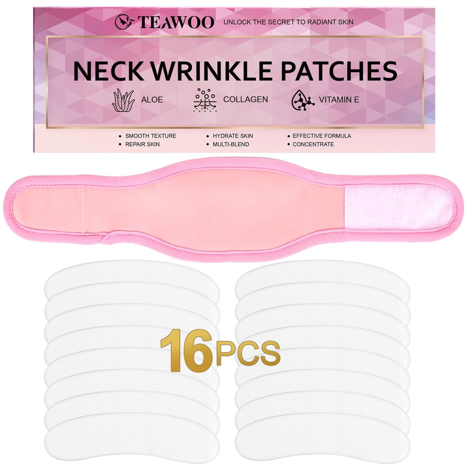 TEAWOO 16PCS Neck Wrinkle Patches, Anti-Wrinkle Collagen Neck Mask for Tightening and Firming