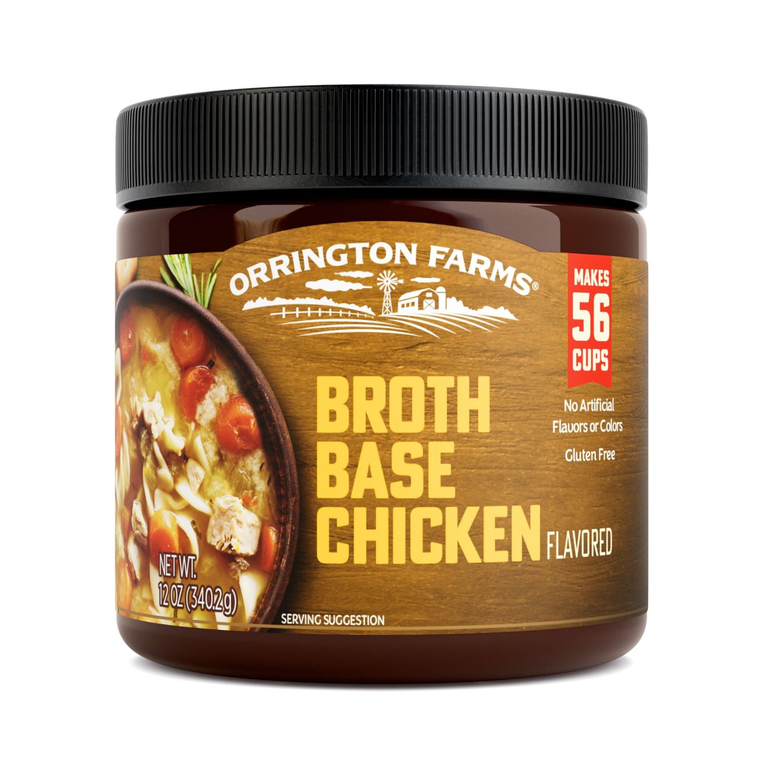Orrington Farms Chicken Flavored Broth Base &amp; Seasoning, Ready-To-Use, Chicken Bouillon Powder Concentrate, Versatile Usage, Season-To-Taste, Easy-To-Store, 12 oz Jar (Pack of 1)