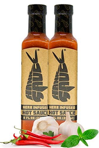 Hank Sauce Herb-Infused Hot Sauce - Versatile Hot Pepper Sauce with Fresh Basil, Garlic &amp; Aged Peppers - Hot Garlic Sauce with Mild Heat &amp; Original Flavor - Multipurpose Gourmet Sauce - 2 x 8 Ounces