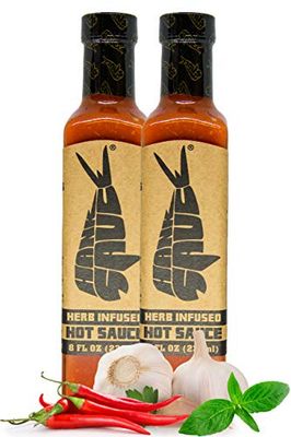 Hank Sauce Herb-Infused Hot Sauce - Versatile Hot Pepper Sauce with Fresh Basil, Garlic &amp; Aged Peppers - Hot Garlic Sauce with Mild Heat &amp; Original Flavor - Multipurpose Gourmet Sauce - 2 x 8 Ounces