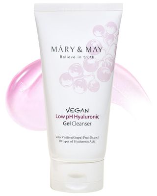 Mary&amp;May Vegan Low pH Hyaluronic Gel Cleanser - pH-Balanced Non-Irritating Gel to Foam Hydrating Face Wash for Sensitive Skin - with Hyaluronic Acid, Grape and Cica Extract, 5.07 fl.oz.