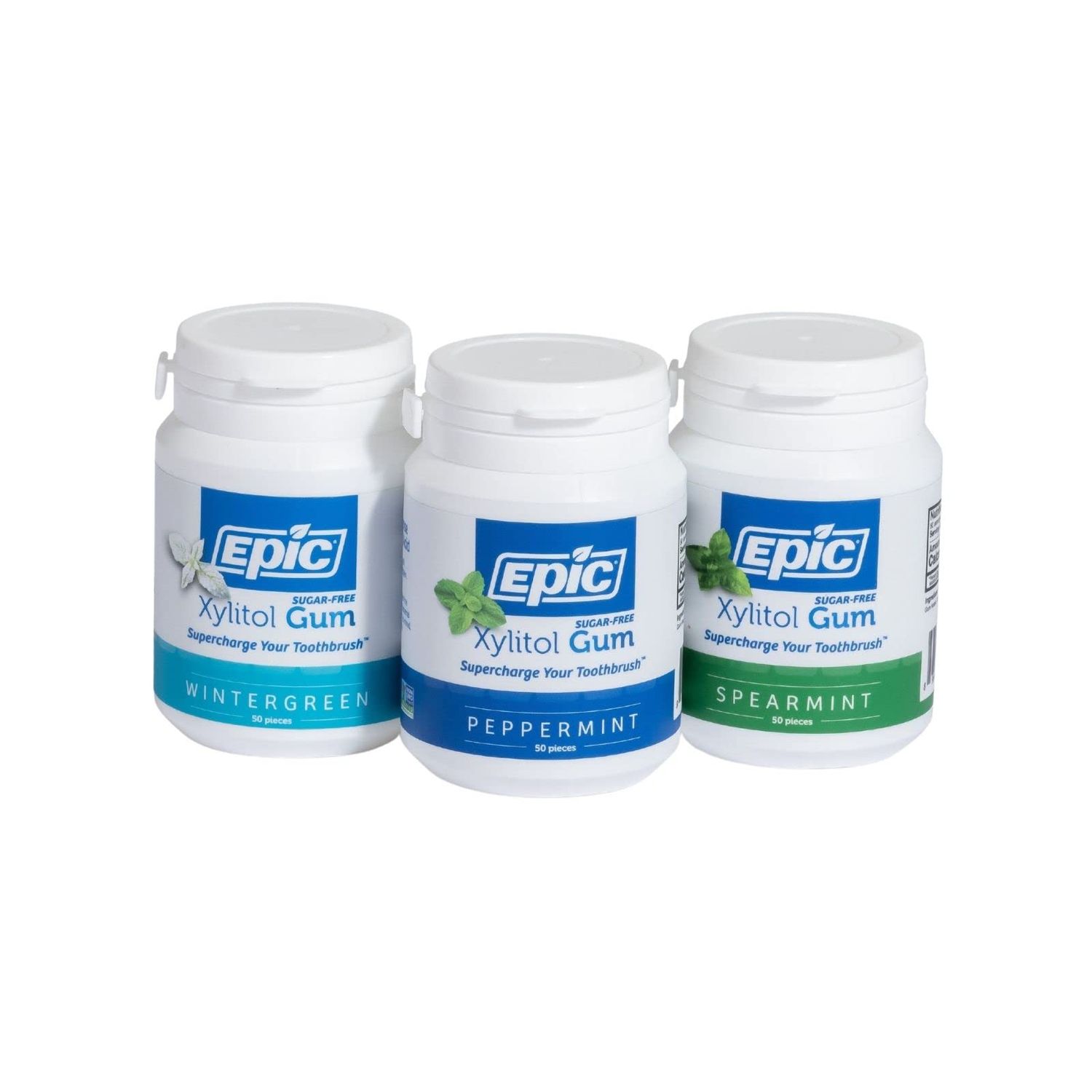 Epic Gum - Aspartame Free 100% Xylitol - Chewing Gum Sugar Free Gum - Peppermint, Spearmint, Wintergreen Variety, 50 Pieces (Pack of 3)