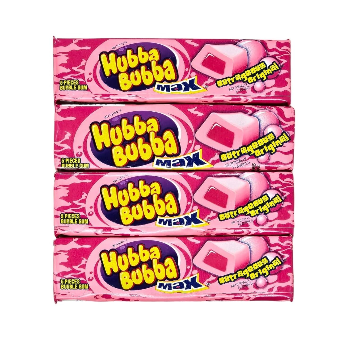 (Pack of 4) Hubba Bubba gum, Outrageous Original Max Bubble Gum (5 pieces each, Total: 20 pieces)