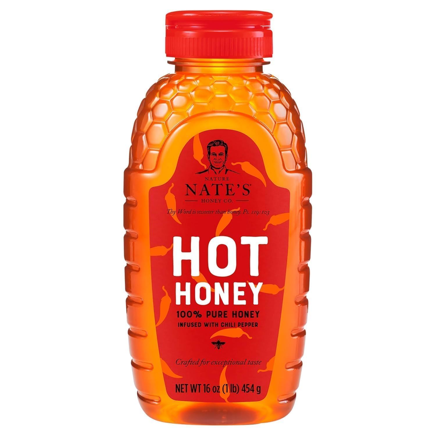 Nate&#39;s Hot Honey - 100% Pure Honey Infused with Habanero Chili Pepper Flakes, Award-winning Taste - 16 oz Squeeze Bottle