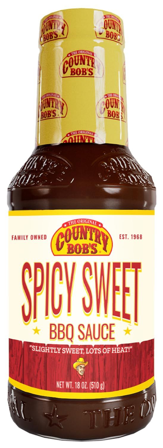 Country Bob&#39;s Spicy Sweet BBQ Sauce - Slightly Sweet, Lots Of Heat - A Flavorful Journey for Your Taste Buds - Made with Fresh Ingredients and Love! Fire Up the Grill and Delight in Every Bite - 18 oz