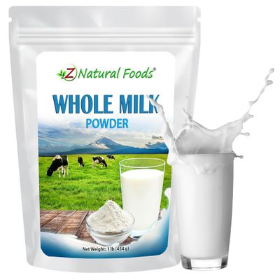 Z Natural Foods Premium Whole Milk Powder - Powdered Milk for Baking, Cooking, Drinks - Dry Milk Powder, Pasteurized, Non-GMO, Gluten-Free, Kosher-Certified, 1 lb