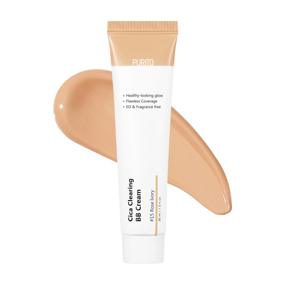 PURITO Cica Clearing BB Cream 15 Rose Ivory 1 fl.oz / 30ml, Vegan bb cream, foundation, cruelty free