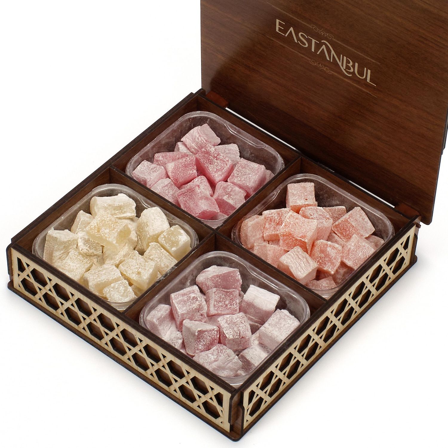Eastanbul Turkish Delight, 35.3oz, Turkish Delights Candy, Assorted Lokum in Souvenir Wooden Gift, International Candy, Dulces de Narnia, Plain, Gluten Free, No Synthetic Ingredients, Vegan Gift
