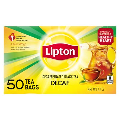 Lipton Decaf Black Tea Bags, Hot or Iced Caffeine Free Tea, 50 Total Bags