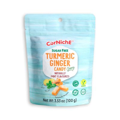 CORNICHE Turmeric Ginger Candy, Anti-Nausea and Digestion Aid, Individually Wrapped Healthy Candy 3.53 Oz Bag (Mint), Small