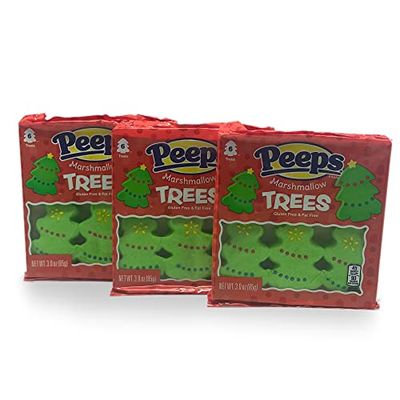Peeps Marshmallow Trees - 3pk Bundle - 6ct Trays (3oz) - Christmas Tree Themed Marshmallows - Holiday Desserts - Gluten Free and Fat Free Snacks