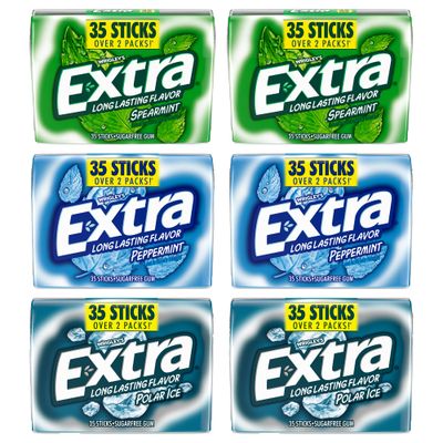 EXTRA Gum Variety Sugarfree Chewing Gum, 35-stick Packs, 2 Packs of Each Flavor, 6 Pack, Polar Ice, Peppermint, Spearmint