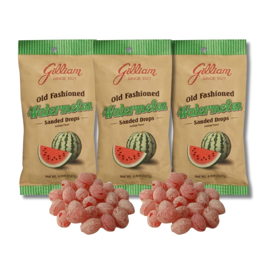 Gilliam Old Fashioned Sanded Drops - Gift Pack of 3, 4.5 oz. Bags By Lyza&#39;s Sweets &amp; Treats (Watermelon)