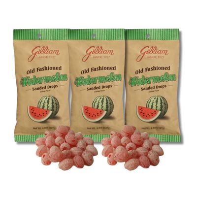 Gilliam Old Fashioned Sanded Drops - Gift Pack of 3, 4.5 oz. Bags By Lyza&#39;s Sweets &amp; Treats (Watermelon)