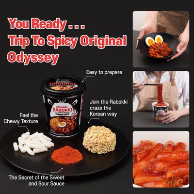 KINIKORA Premium Instant Rabokki Cup - Original Flavor, 2 Cups, Korean Ramen &amp; Rice Cake(Tteokbokki)- Quick &amp; Easy Street Food