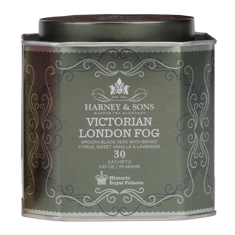 Harney &amp; Sons Victorian London Fog Tea, Black and Oolong Tea with Citrus, Vanilla and Lavender 30 Sachets, Historic Royal Palaces Collection