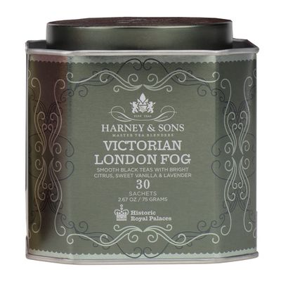 Harney &amp; Sons Victorian London Fog Tea, Black and Oolong Tea with Citrus, Vanilla and Lavender 30 Sachets, Historic Royal Palaces Collection