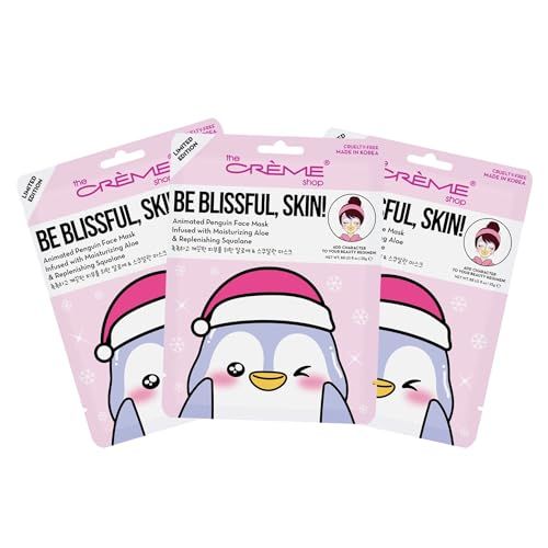 The Crme Shop Be Blissful, Skin! Penguin Holiday Holiday Animated Face Sheet Mask Korean Sheet Mask Holiday Gifts for Women Stocking Stuffers (3 Pack)