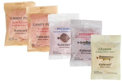 Kolsvart Swedish Candy Variety Pack, 4.2 Ounces - Raspberry, Blackcurrant &amp; Raspberry, Sour Blueberry, Sour Raspberry, Elderflower (Pack of 5)