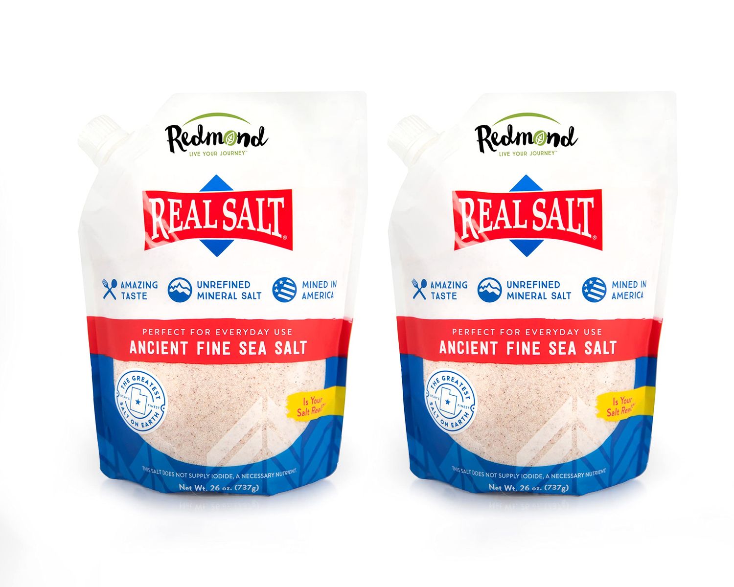 Redmond Real Salt - Ancient Fine Sea Salt, Unrefined Mineral Salt, 26 Ounce Pouch (2 Pack)