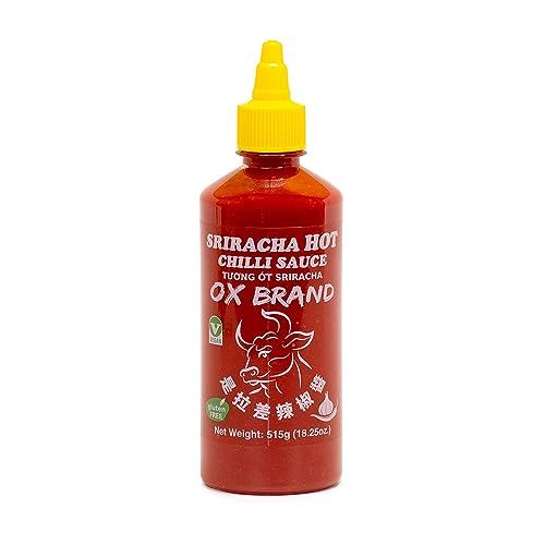 MISHIMA OX Brand Sriracha Hot Chili Sauce Authentic Thai Flavor Gluten-Free Vegan Halal-Certified Spicy Culinary Delight (18.25oz x 1 Bottle)