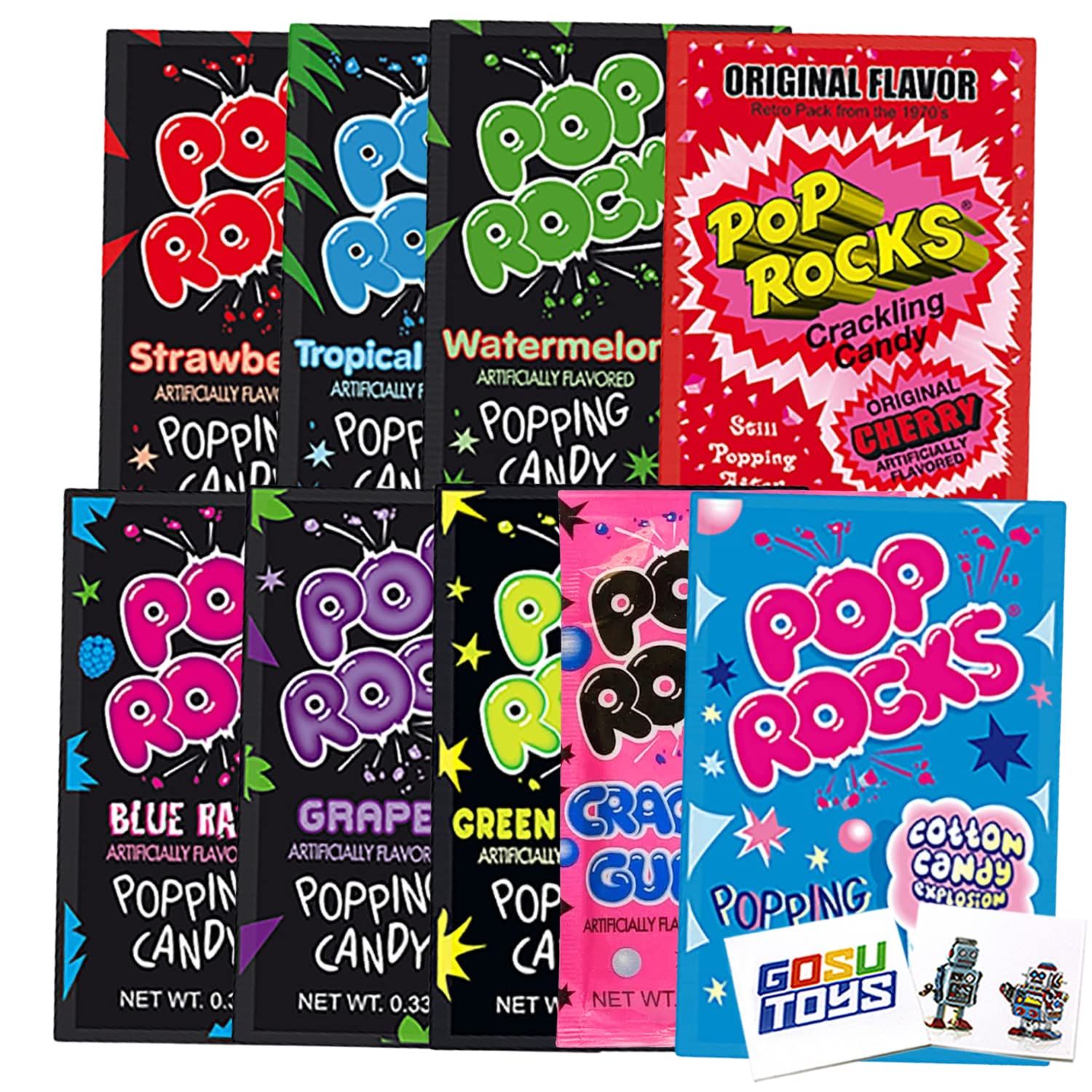 Pop Rocks Popping Candy Variety (9 Pack) with 2 Gosutoys Stickers
