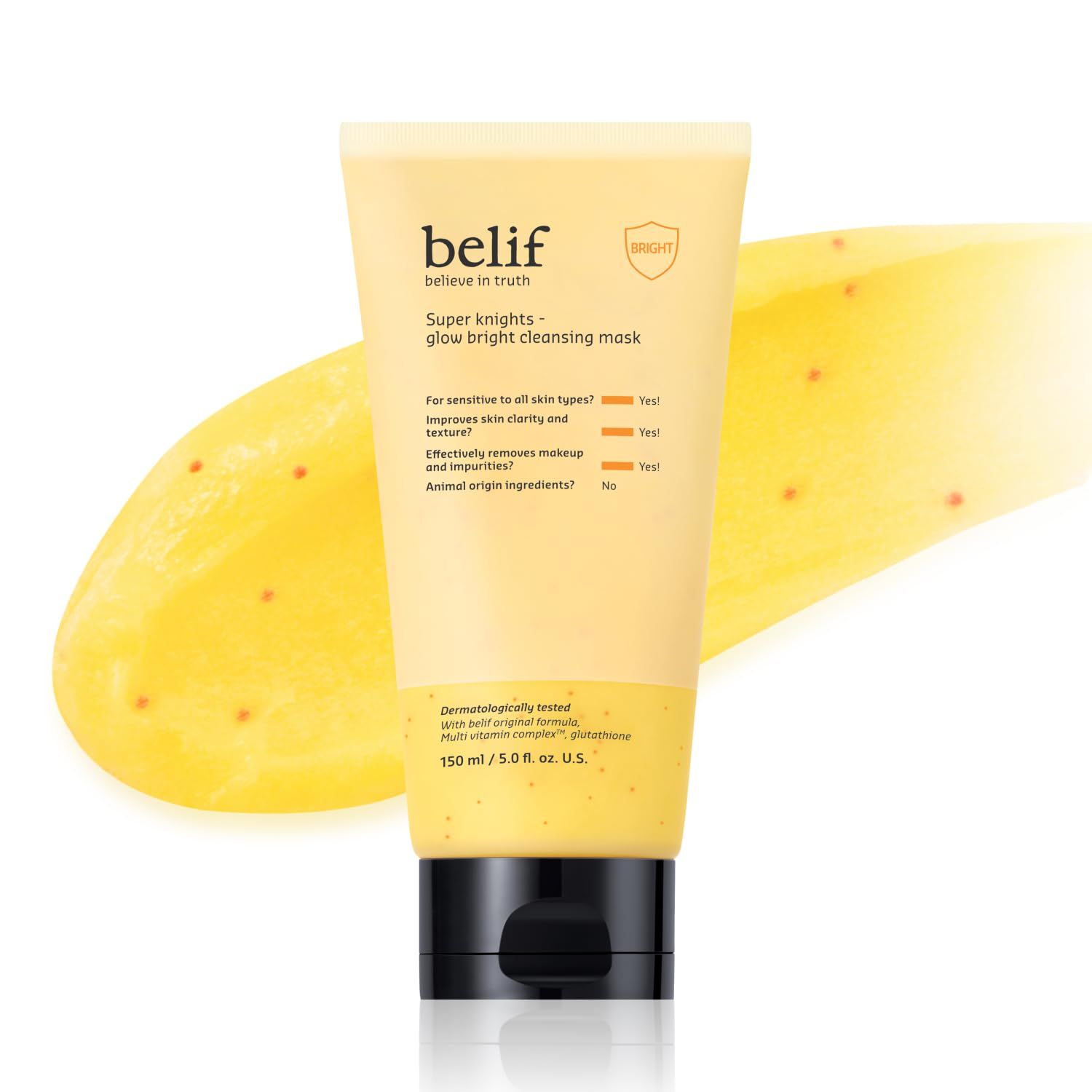 belif Super Knights - Glow Cleansing Mask, 2-in-1 Facial Mask &amp; Cleanser with Multi Vitamin Complex and Glutathione For All and Sensitive Skin Types Korean Skincare (5.0 fl. oz)