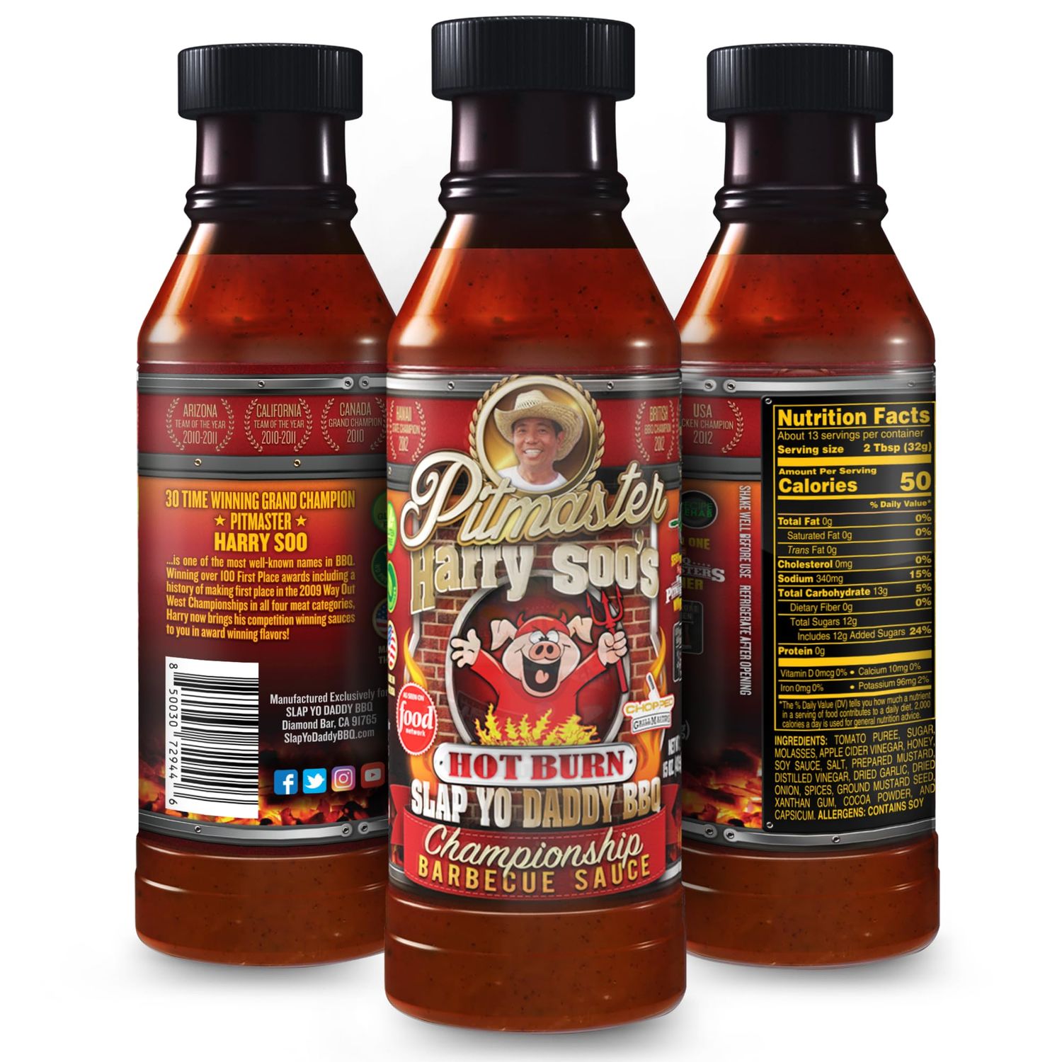 Slap Yo Daddy BBQ Sauce, Hot Burn - Award-Winning Spicy BBQ Sauce from Pitmaster Harry Soo - Intensely Spiced with a Tangy Kick - No MSG, Gluten-Free - 15 oz