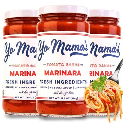 Yo Mama&#39;s Foods Keto Marinara Pasta Sauce - (3) 12.5 Ounce Jars - No Sugar Added, Low Carb, Low Sodium, Gluten Free, Paleo Friendly, and Made with Fresh, Non-GMO Tomatoes