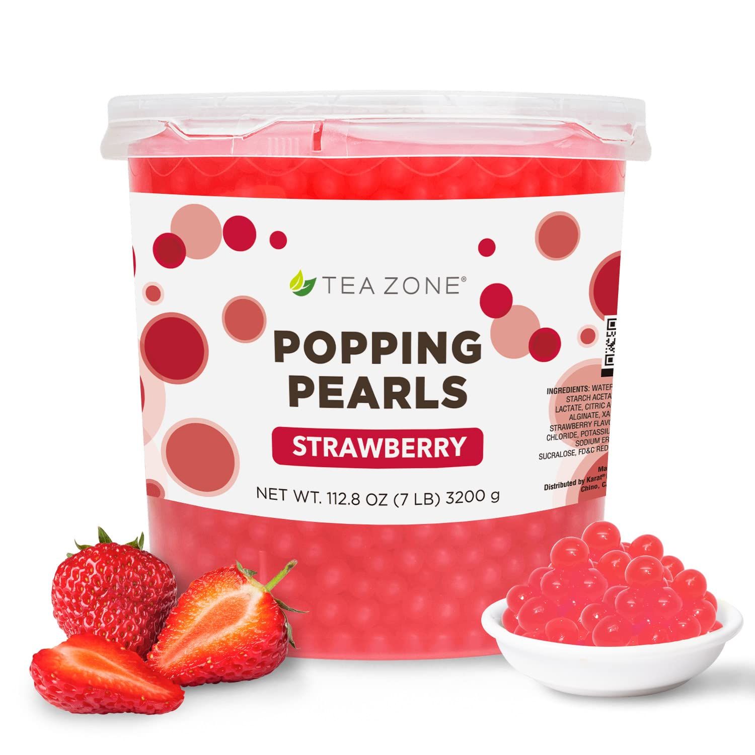Tea Zone B2053 Strawberry Popping Pearls for Boba tea Beverages, Sweets, Ice Cream Topping (7 lbs)