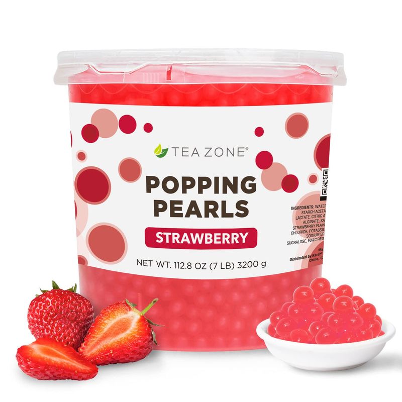 Tea Zone B2053 Strawberry Popping Pearls for Boba tea Beverages, Sweets, Ice Cream Topping (7 lbs)