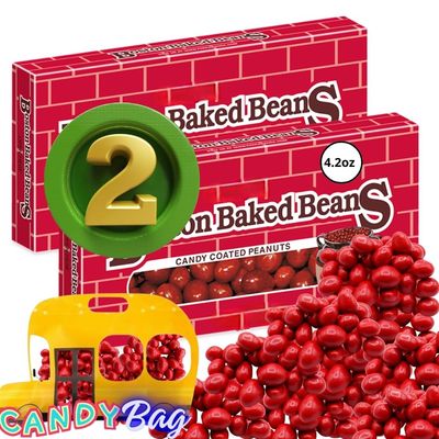 (PACK OF 2) Boston Baked Beans Coated Peanuts Candy (Total 8.4 Oz) - Comes With One Bus Resealable ZipBag